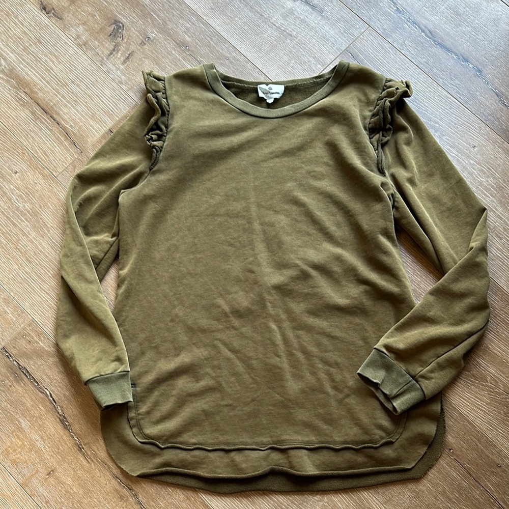 Olive Green Ruffle Sleeve Sweatshirt